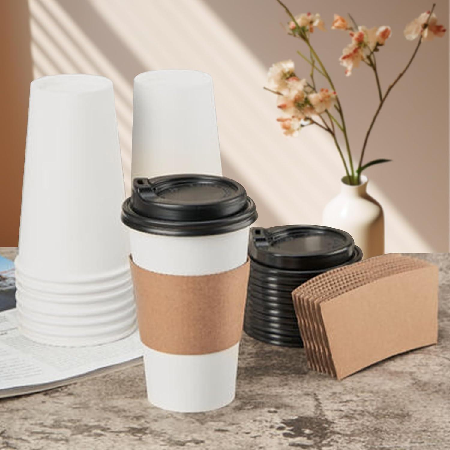 imageRACETOP 100 pack Disposable Coffee Cups with Lids 12 oz Hot Paper Cups with Lids To Go Cup with Lid16 ozlidssleeves 500 pcs